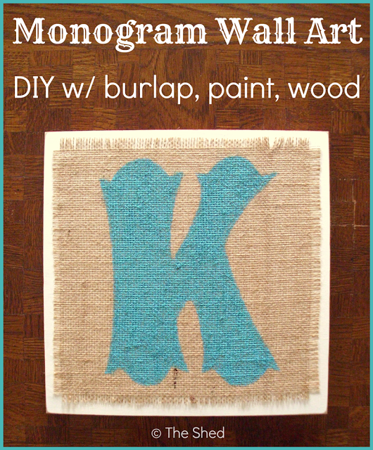 DIY Monogram Wall Art with burlap, paint, and wood