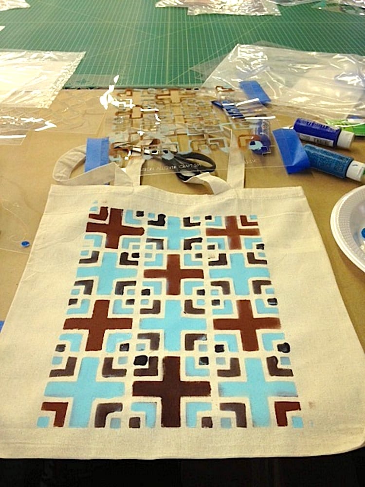 Geometric stencil on canvas tote bag