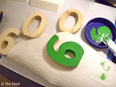 wooden numbers were painted in a Summery green shade