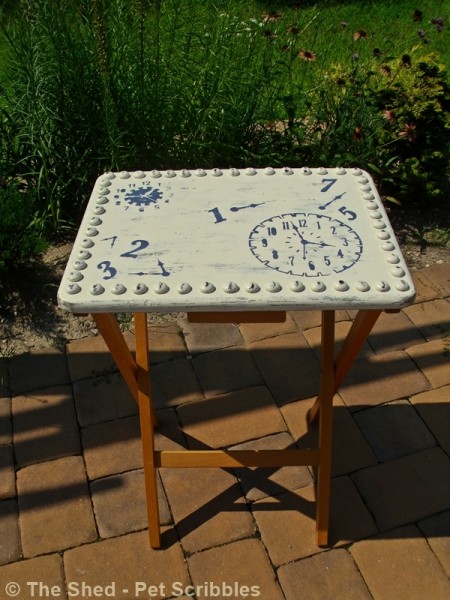 Tray Table Makeover - the hobnails are actually painted glass gems!