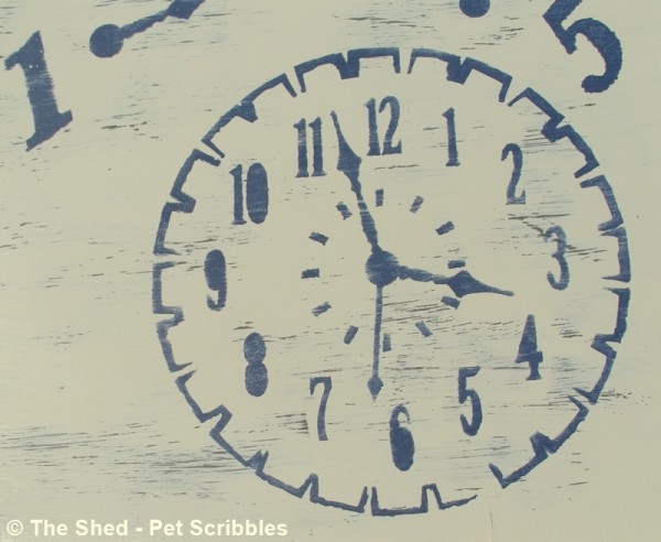 Close up of the Americana Timeless Treasures clock stencil, after being sanded.