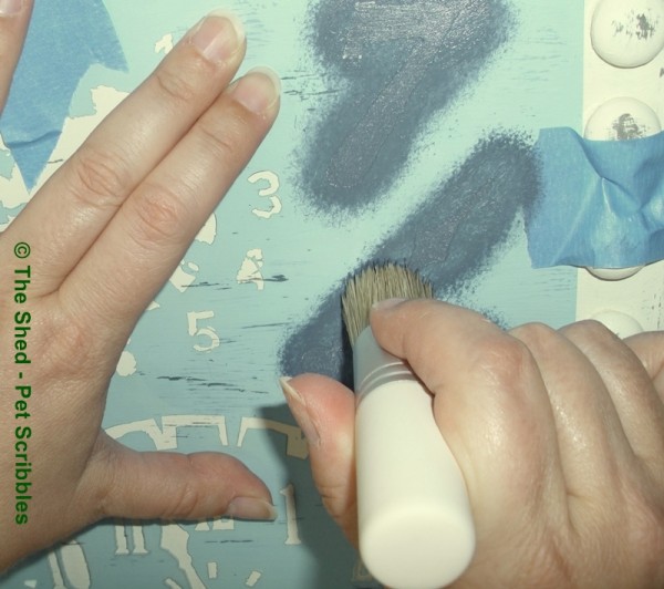 Stenciling clocks and numbers onto my tray table...