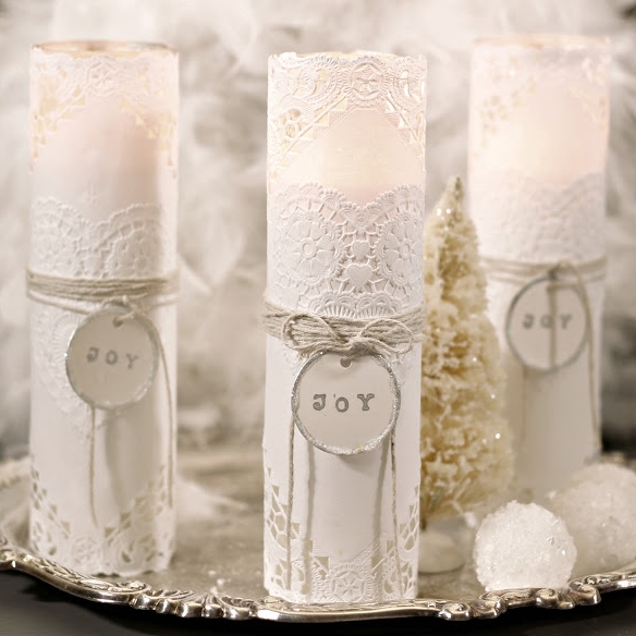 Joy Embellished Candles DIY | Shabby Sweet Cottage