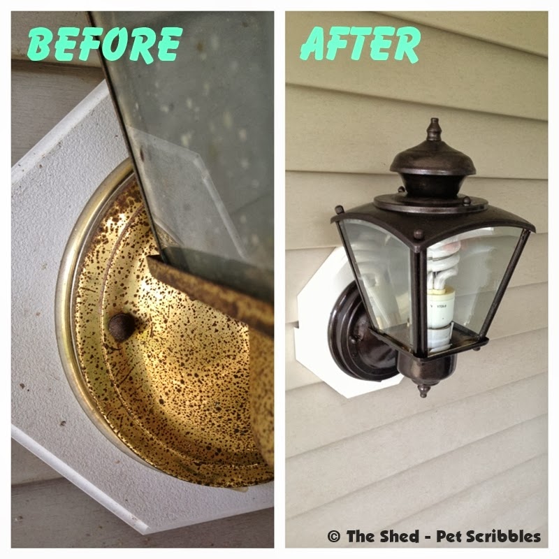 An ugly light fixture gets a makeover with some paint, brushes, and painters tape. Easy!