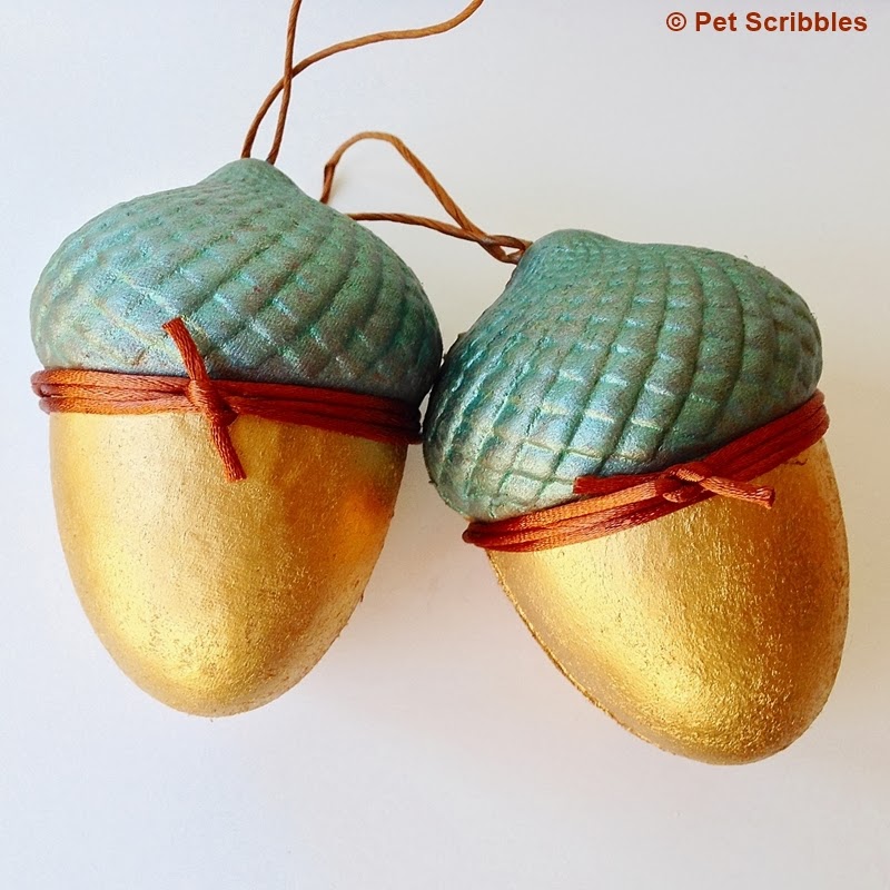 Acorn Paper Maché Boxes, gilded and glazed