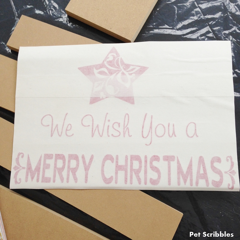 DIY Faux Wood Pallet Christmas Tree Kits include mdf wood pieces and the decorative vinyl greetings!