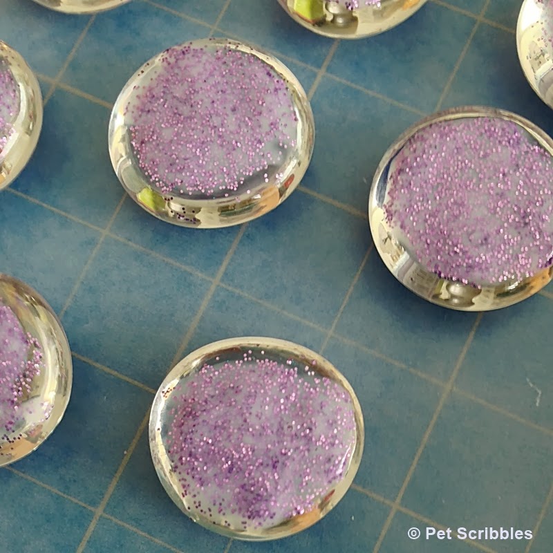 Glitter Marble Magnets DIY: Glitter paint will have a milky quality that will dry clear.
