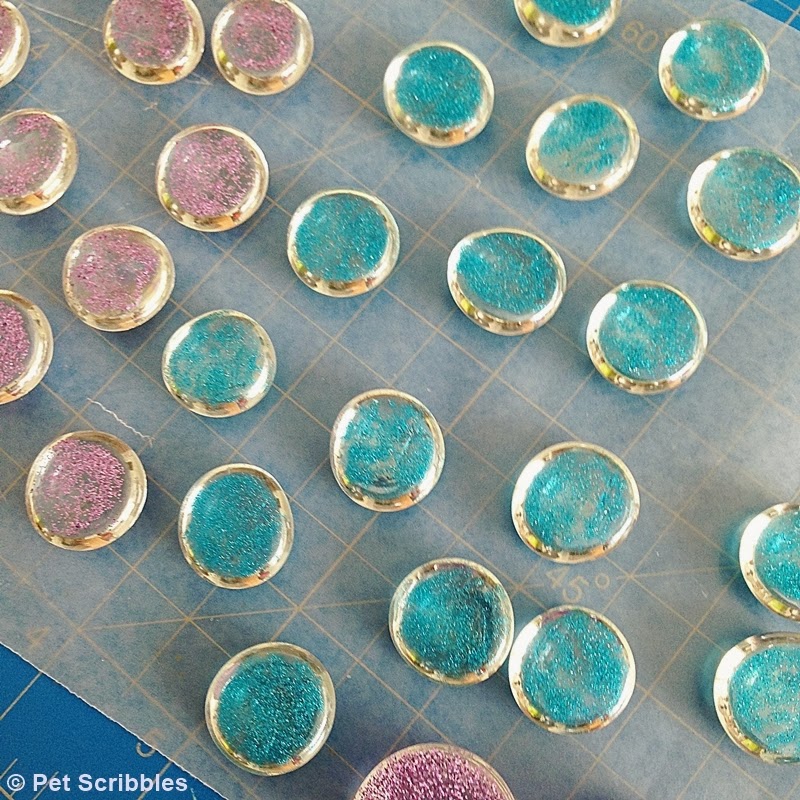 Glitter Marble Magnets Tutorial: Here's what one coat of glitter paint looks like.
