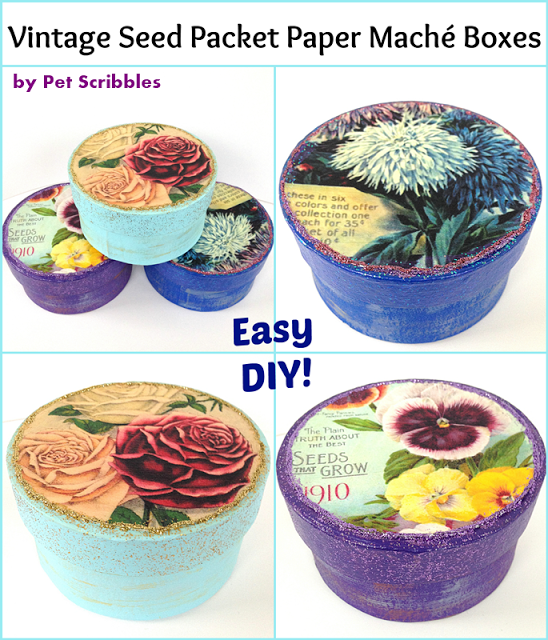 Vintage Seed Packet Paper Maché Boxes: an easy Mod Podge gift to make for gardeners!