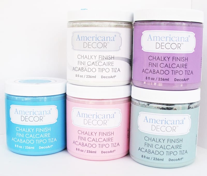 DecoArt Chalky Finish Paints showing five colors