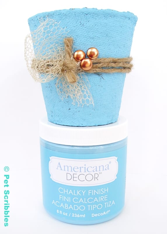 DIY Wedding Favor painted in bright blue chalky finish paint