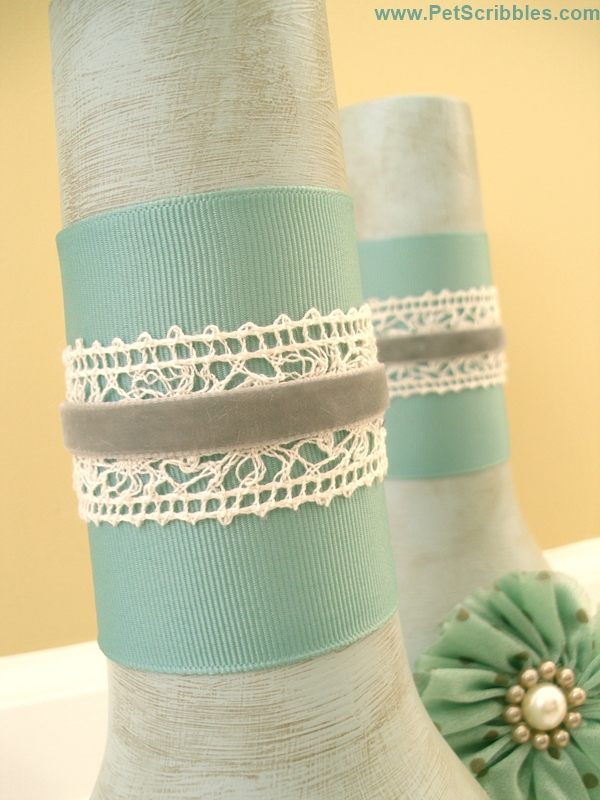 Ribbon and Lace Vase DIY by Pet Scribbles for The Ribbon Retreat