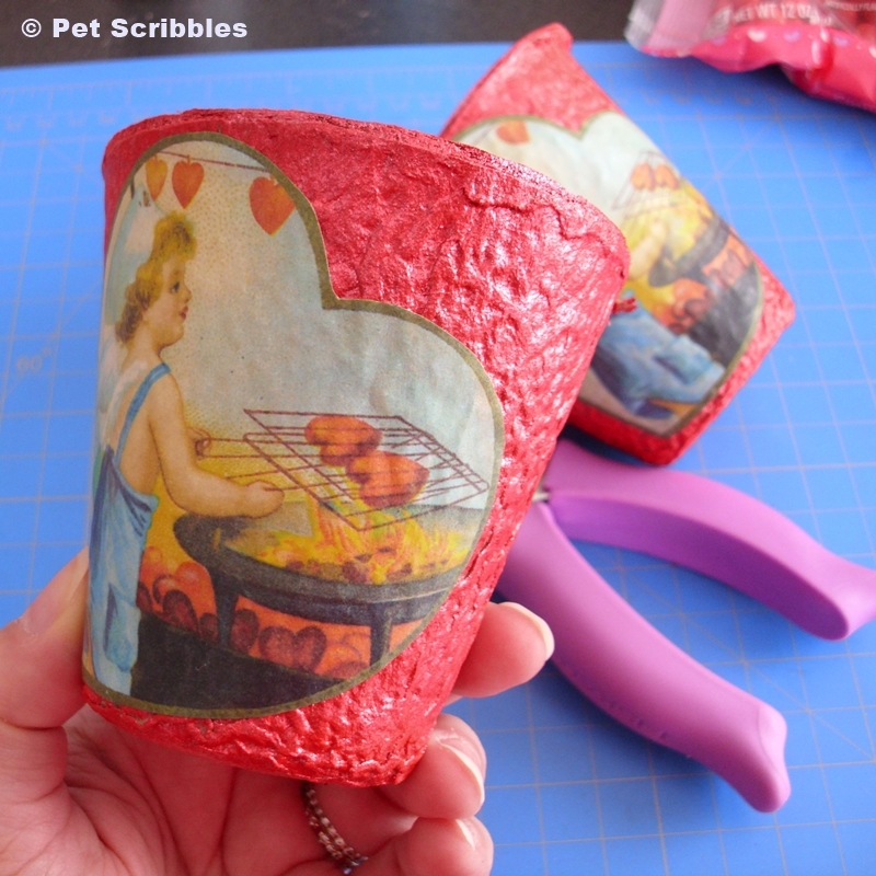 Valentine Container DIY - decoupage image with Antique Mod Podge