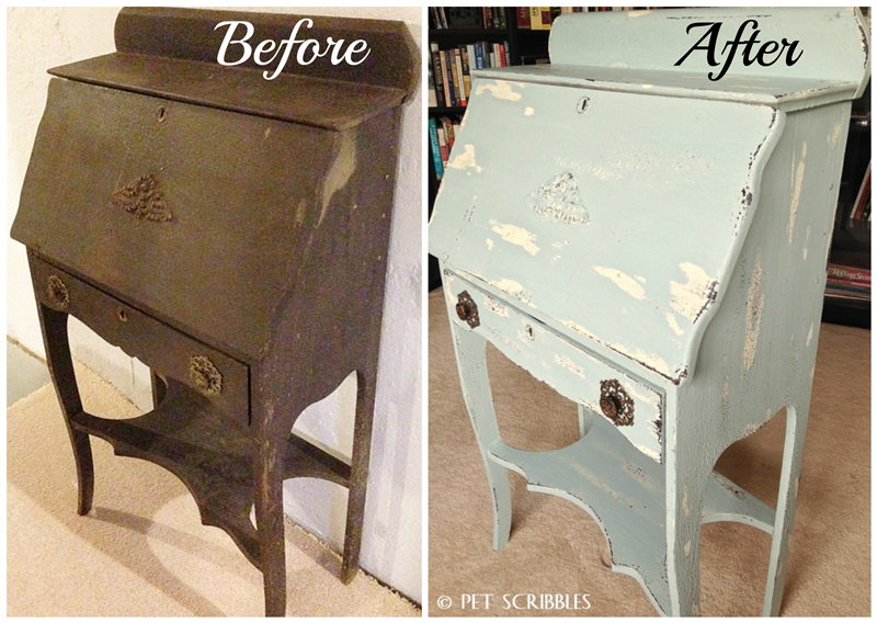 Chippy Paint Antique Secretary Desk Pet Scribbles