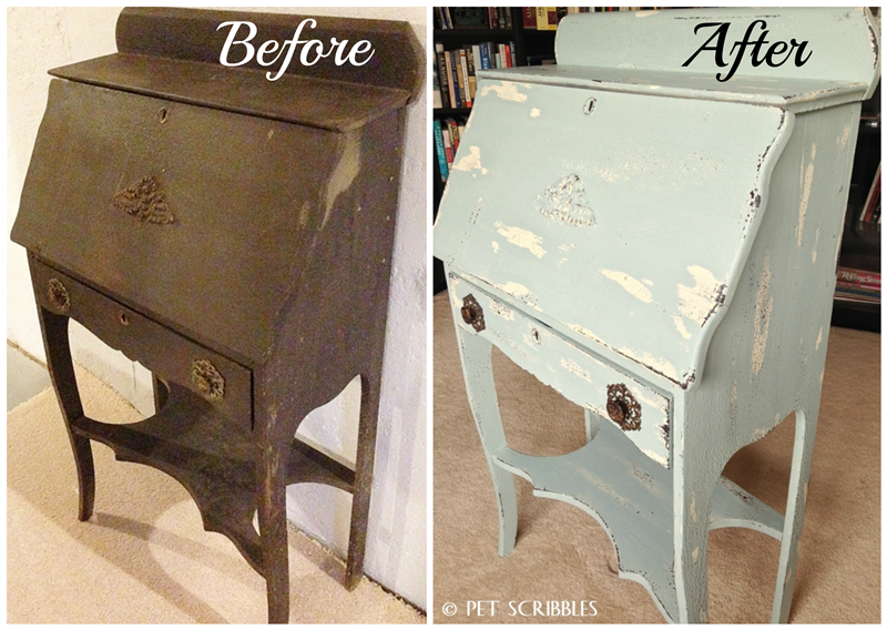 Chippy Paint Antique Secretary Desk before and after