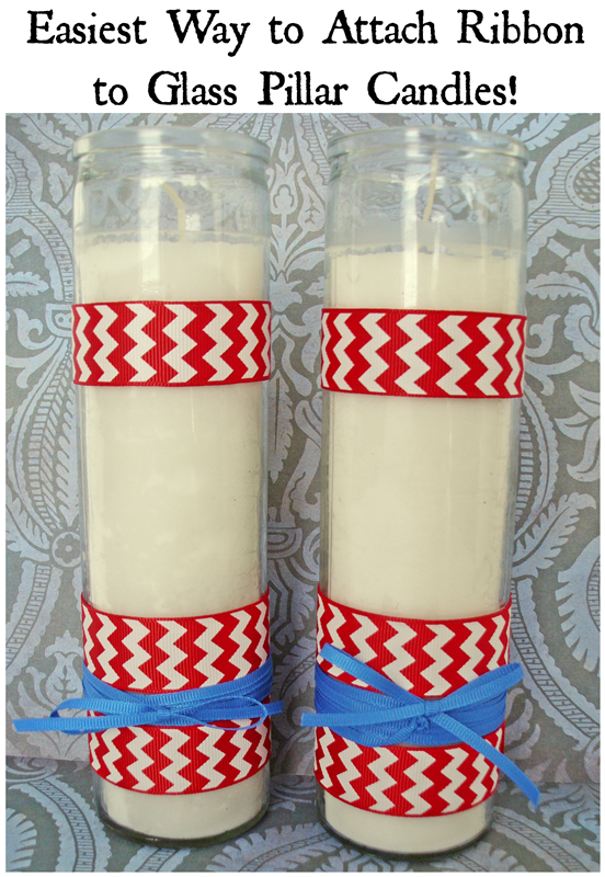 Patriotic Candle DIY: with the easiest way to attach ribbon! (Great tip for DIY Wedding candles too!) #ribbonHOA