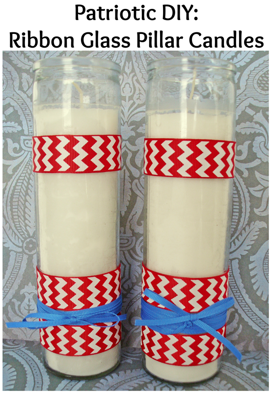 Patriotic Candle DIY: with the easiest way to attach ribbon! (Great tip for DIY Wedding candles too!) #ribbonHOA