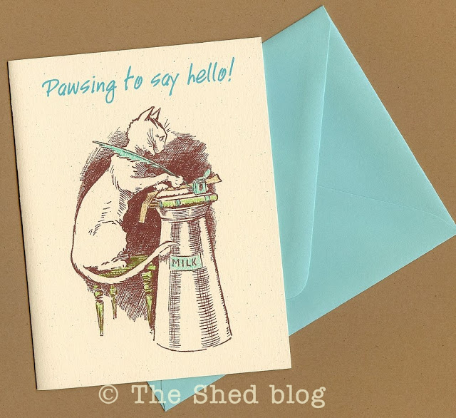 Pawsing to say hello handmade notecard