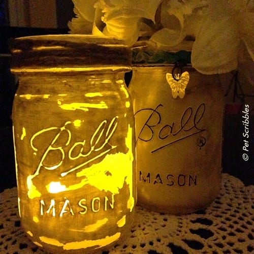 Distressed mason jar luminary