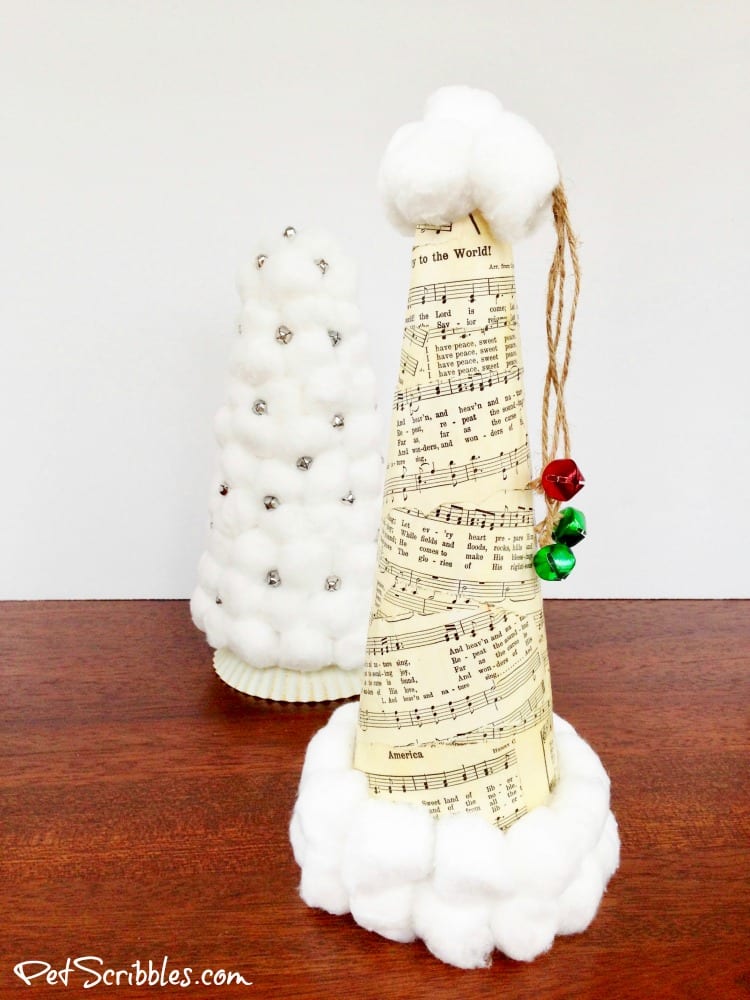 Sheet Music Santa Hat made with a Styrofoam cone, sheet music and Mod Podge!