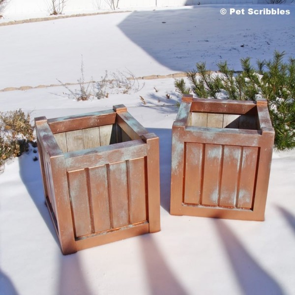 Wooden Planters get faux patina makeover