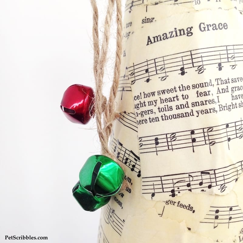 Sheet Music Santa Hat made with a Styrofoam cone, sheet music and Mod Podge!