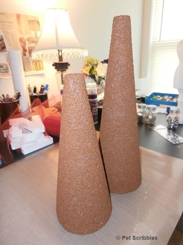 brown painted styrofoam cones