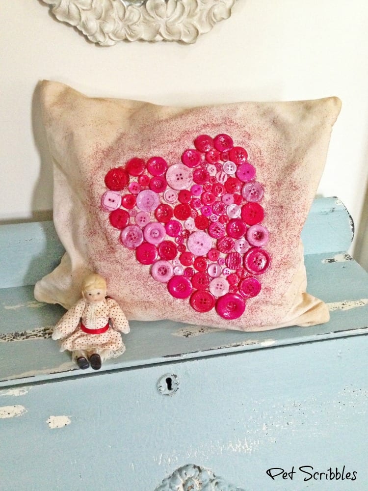 Shabby Heart Button Pillow for Valentine's Day