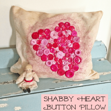 Shabby Heart Button Pillow for Valentine's Day