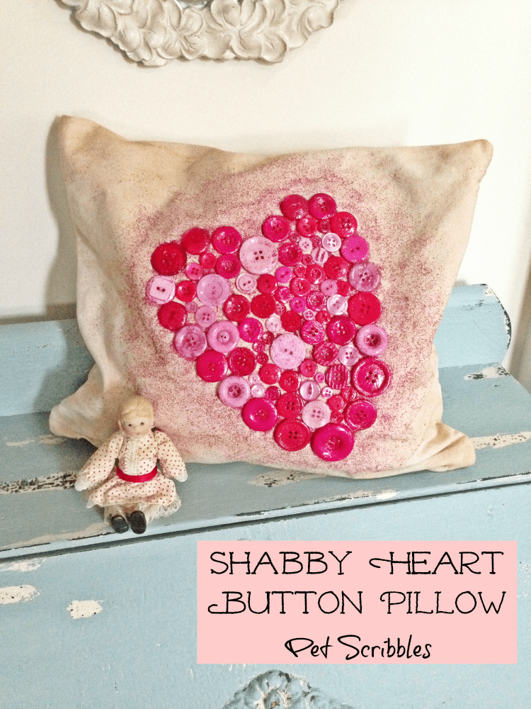 Shabby Heart Button Pillow for Valentine's Day