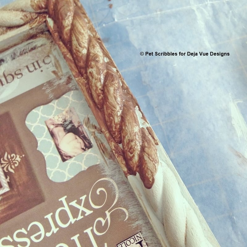 applying brown wax over chalk paint Pet Scribbles