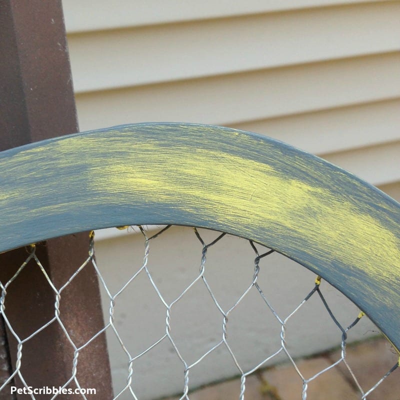 grey and yellow distressed paint