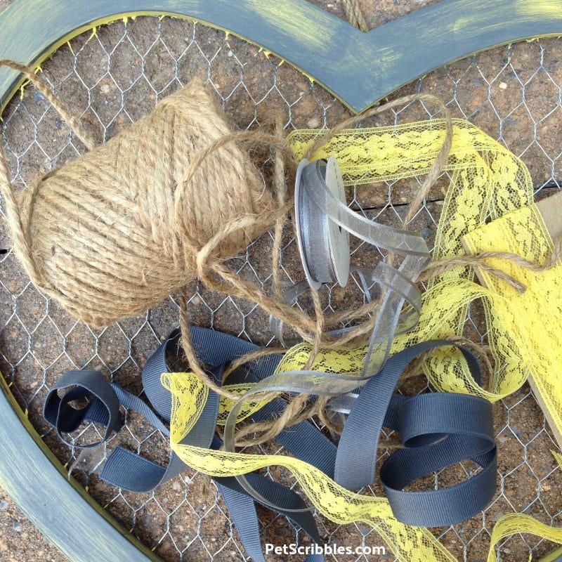 grey and yellow ribbons plus twine