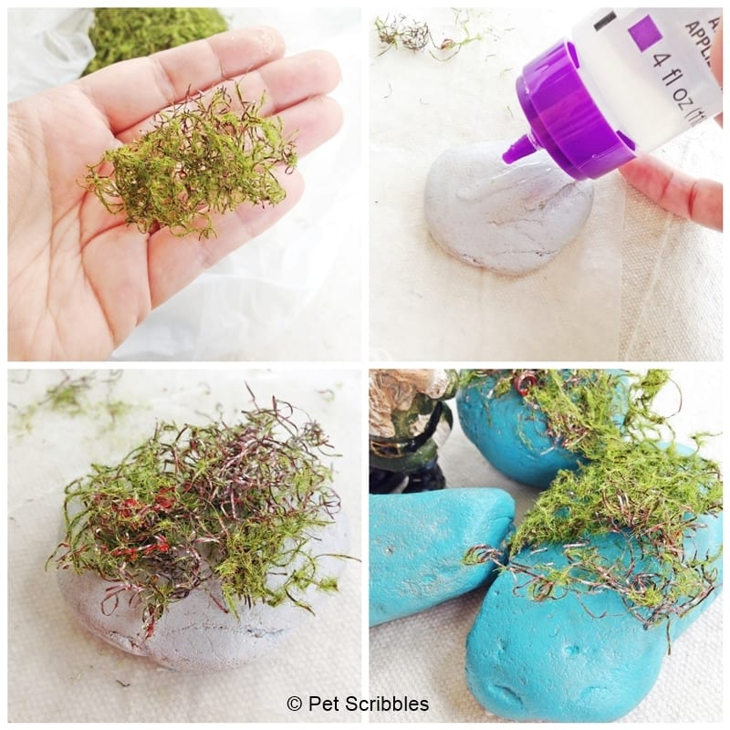 attach moss to painted rocks