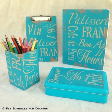 French-Inspired Stenciled Desk Accessories