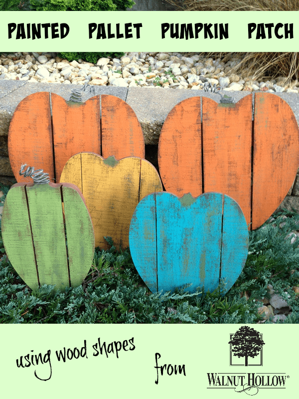 Loving this Painted Pallet Pumpkin Patch using pre-made wood shapes! Just paint and display!
