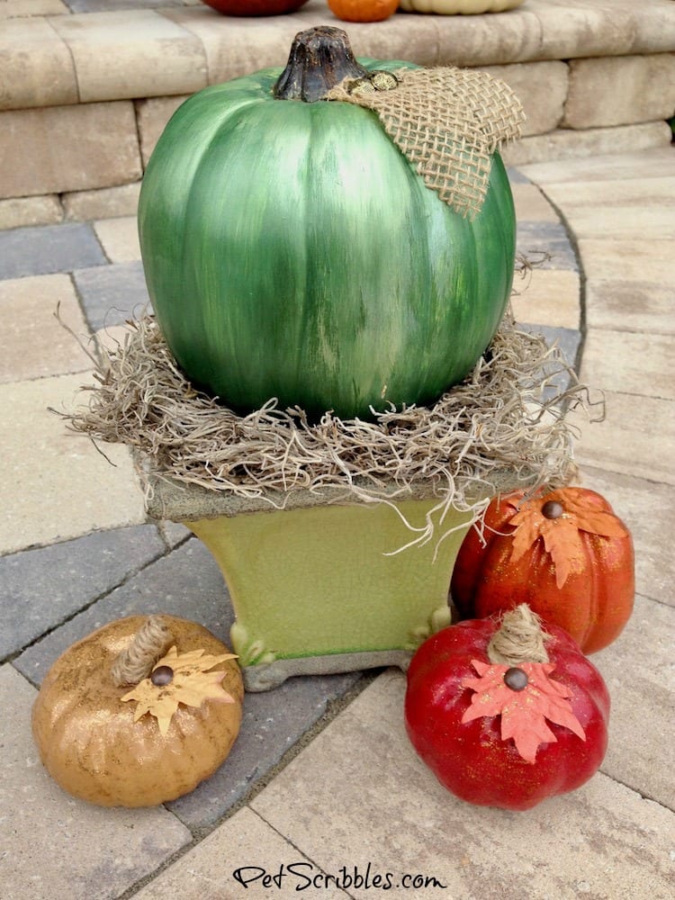 DIY Mercury Glass Pumpkin tutorial using three colors of metallic paint!