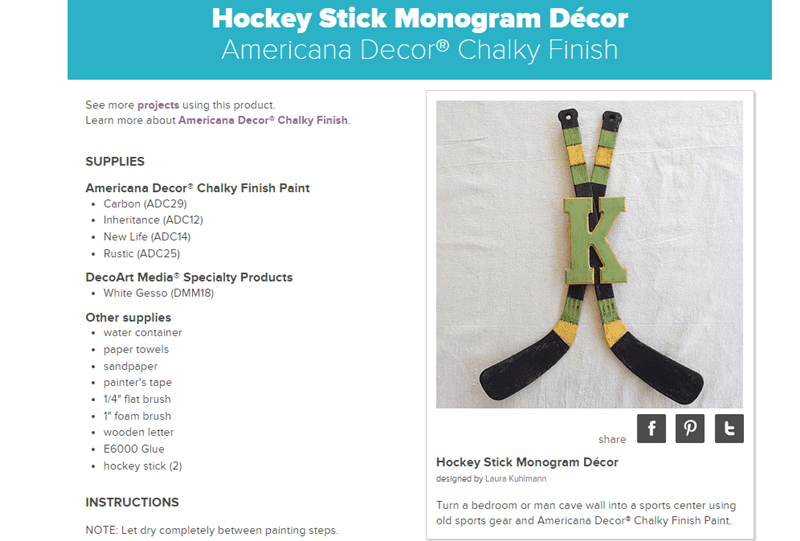 DecoArt Hockey Stick Monogram Decor