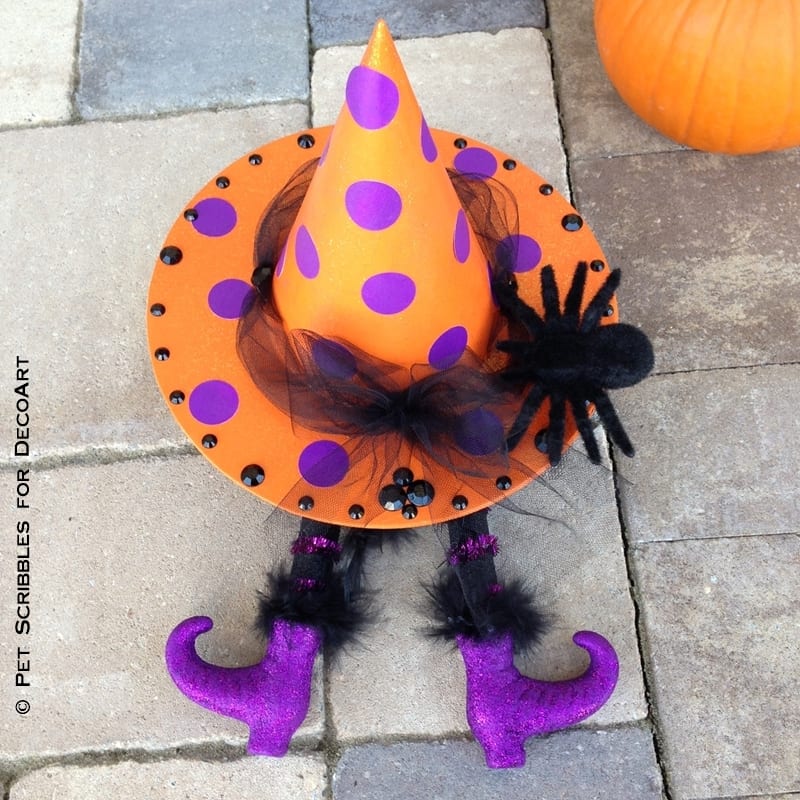 Glitter Polka Dot Witch Hat with Wicked Witch Legs