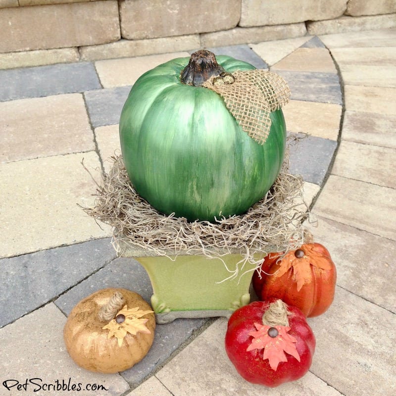 DIY Mercury Glass Pumpkin tutorial using three colors of metallic paint!