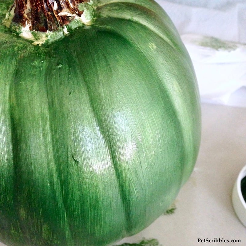 DIY Mercury Glass Pumpkin tutorial using three colors of metallic paint!