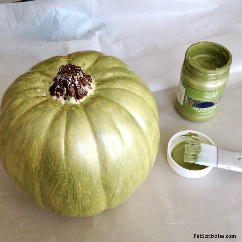 DIY Mercury Glass Pumpkin tutorial using three colors of metallic paint!