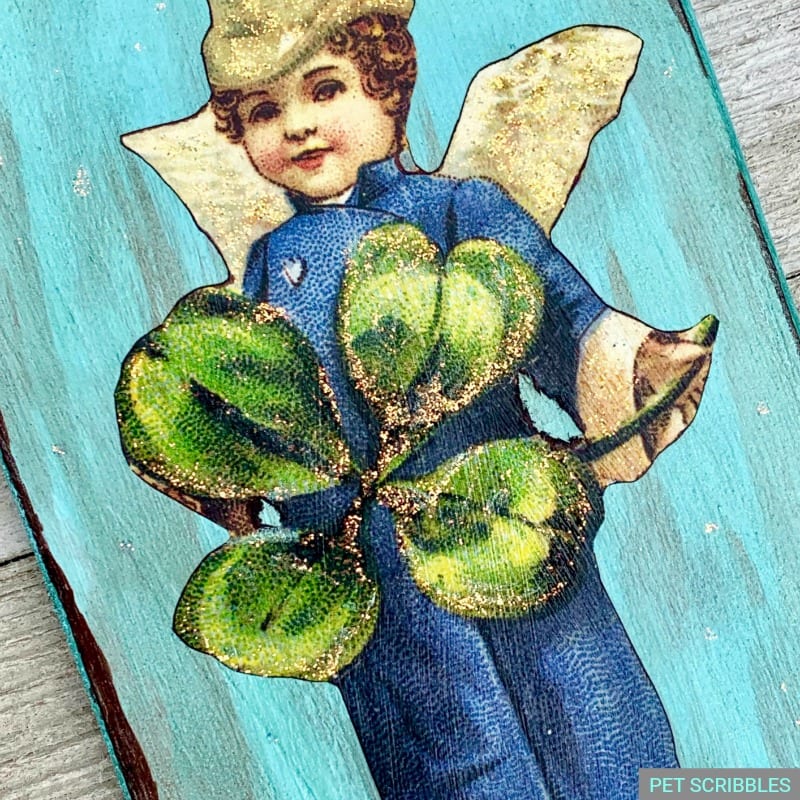 glitter detail on vintage leprechaun image St. Patrick's Day decor