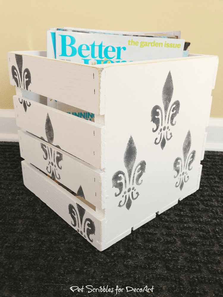 Paint a wooden crate for stylish magazine storage!