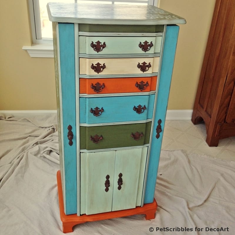 Vintage Jewelry Armoire Makeover with Paint and Stencils