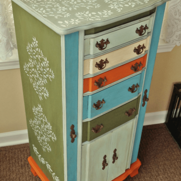 Vintage Jewelry Armoire Makeover with Paint and Stencils