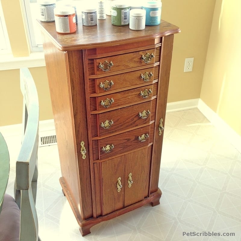 Vintage Jewelry Armoire Makeover with Paint and Stencils