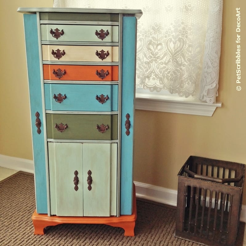 Vintage Jewelry Armoire Makeover with Paint and Stencils