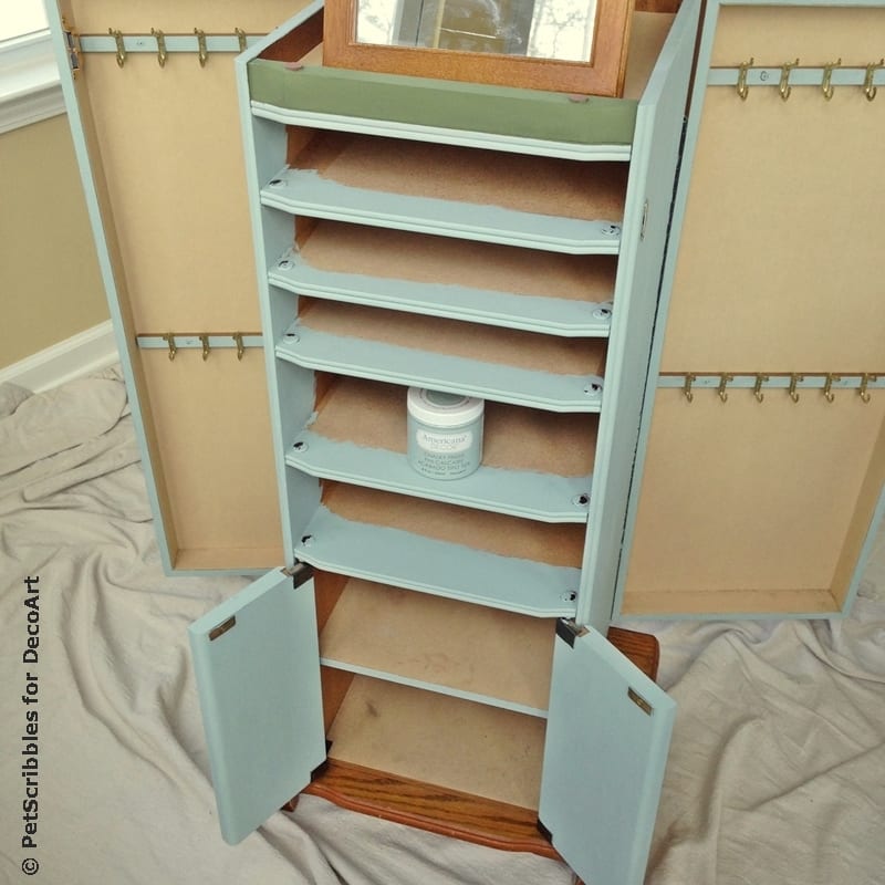 Vintage Jewelry Armoire Makeover with Paint and Stencils