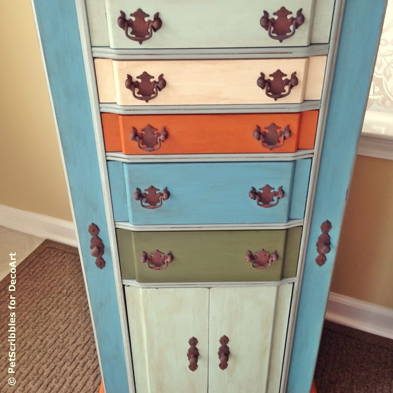 Vintage Jewelry Armoire Makeover with Paint and Stencils